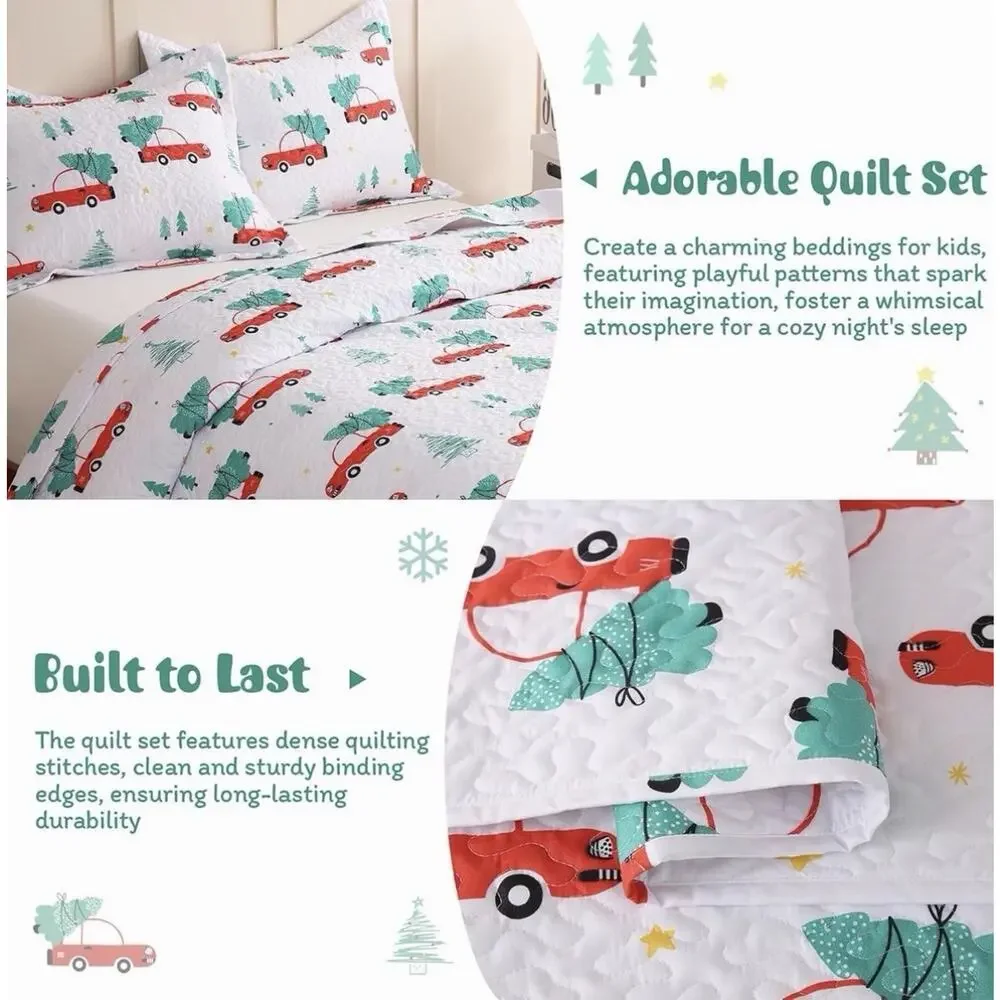 JSD Red Cars Kids Christmas Quilt Set Twin